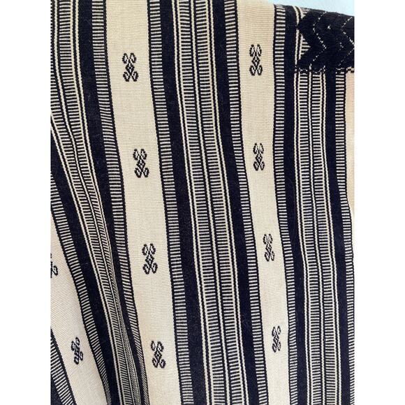 Vintage Huipil Blouse Top ~ Striped & Embroidered Neutrals Black & Tan ~ Sz S M - Picture 4 of 6